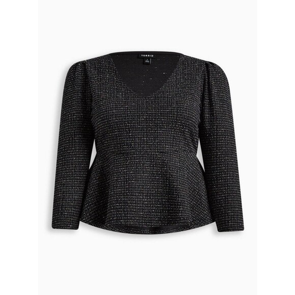 NWT Torrid 5X Black Rainbow Multicolor Boucle Knit V-Neck Peplum Top - Picture 5 of 8